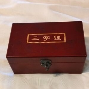 Elegant Bamboo Scroll In A Red Wooden Box with Gold Detailing & Decorative Latch